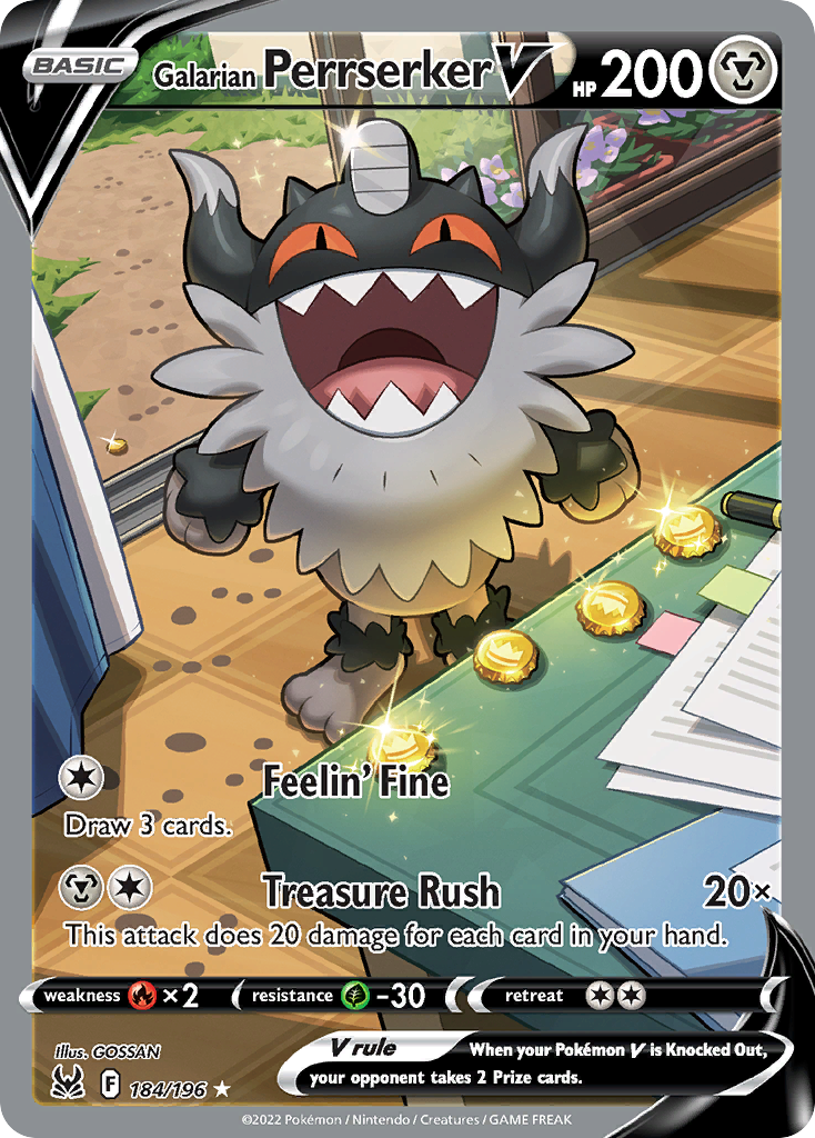 Galarian Perrserker V 184/196 Ultra Rare Lost Origin Pokemon Near Mint