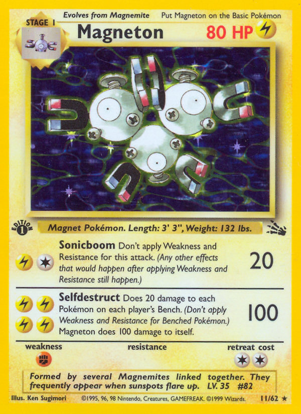 Magneton 11/62 Holo Rare Fossil Pokemon Unlimited Holo Damaged
