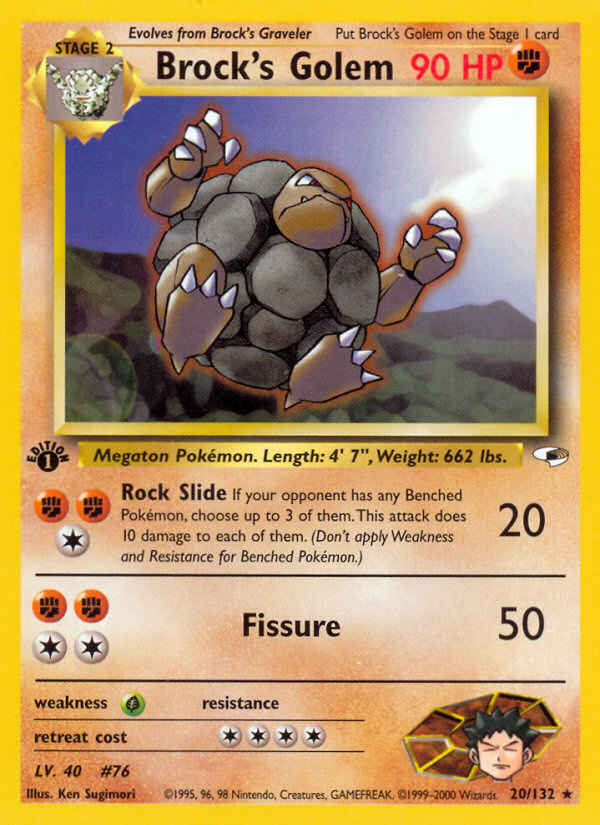 Brock's Golem 20/132 Rare Gym Heroes Pokemon Unlimited Lightly Played