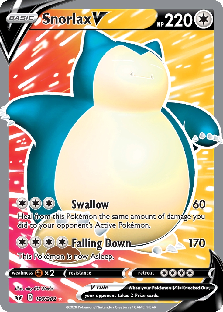 Snorlax V 197/202 Ultra Rare Sword & Shield Pokemon Near Mint