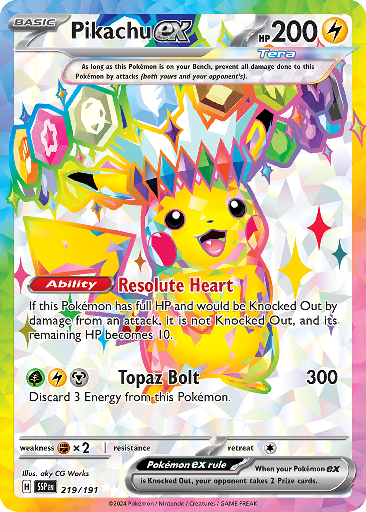 Pikachu ex 219/191 Ultra Rare Surging Sparks Pokemon Near Mint