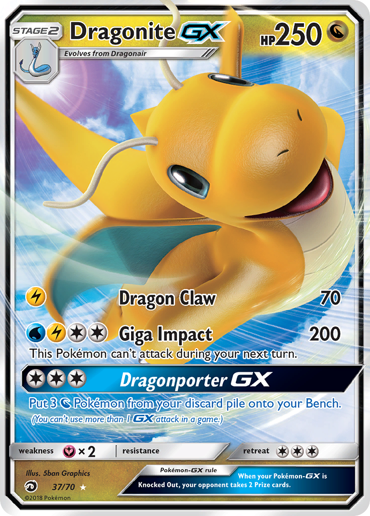 Dragonite GX 37/70 Holo GX Rare Dragon Majesty Pokemon Near Mint
