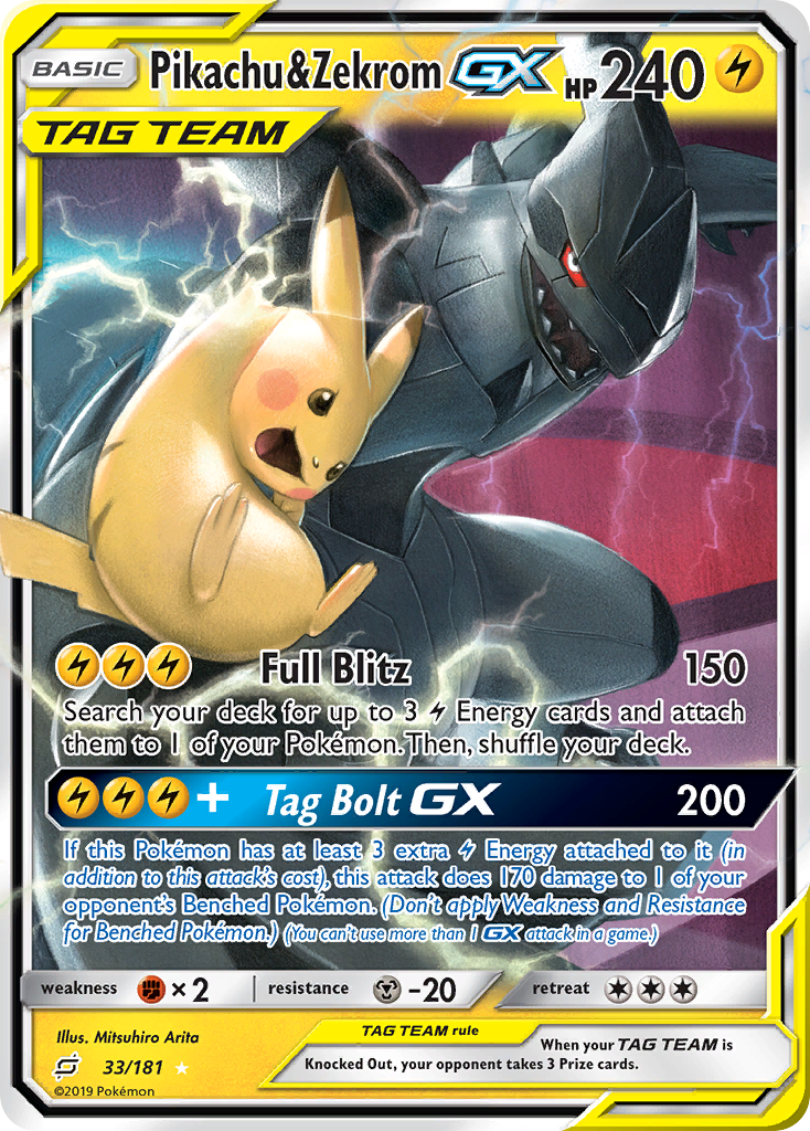 Pikachu & Zekrom GX 33/181 Holo Ultra Rare Team Up Pokemon Lightly Played