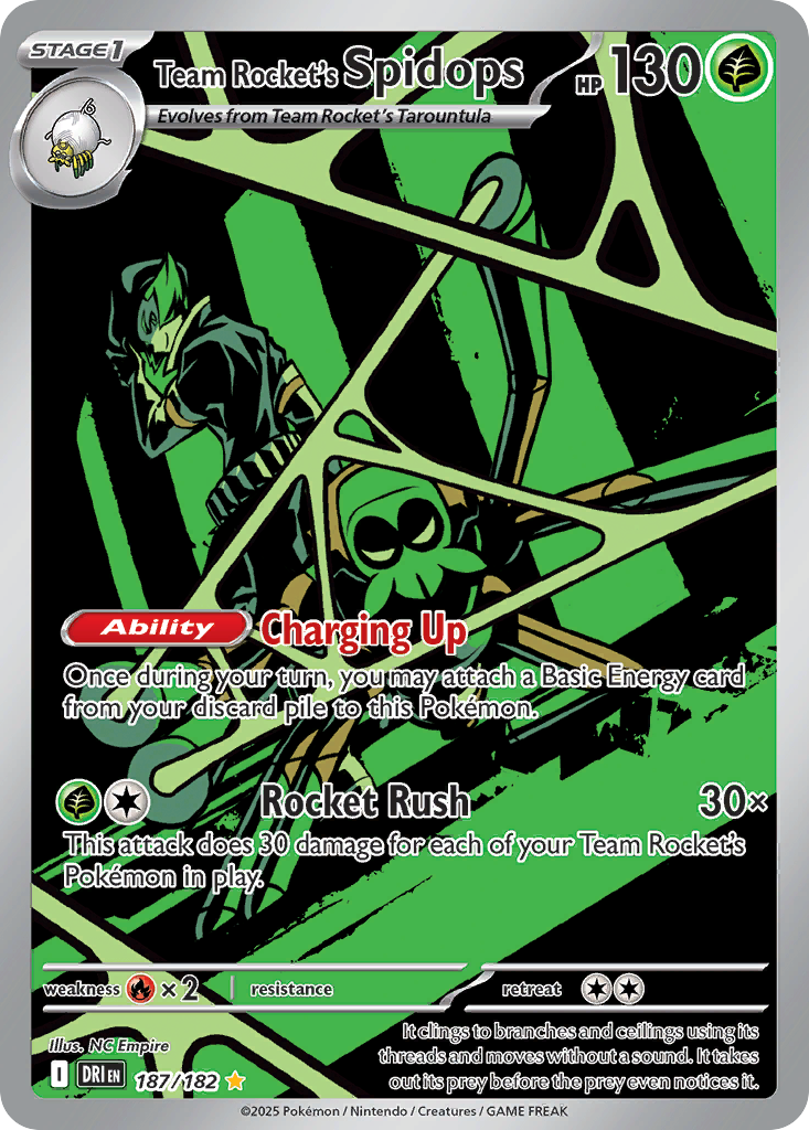 Team Rocket's Spidops 187/182 Illustration Rare Destined Rivals Pokemon Holo NM