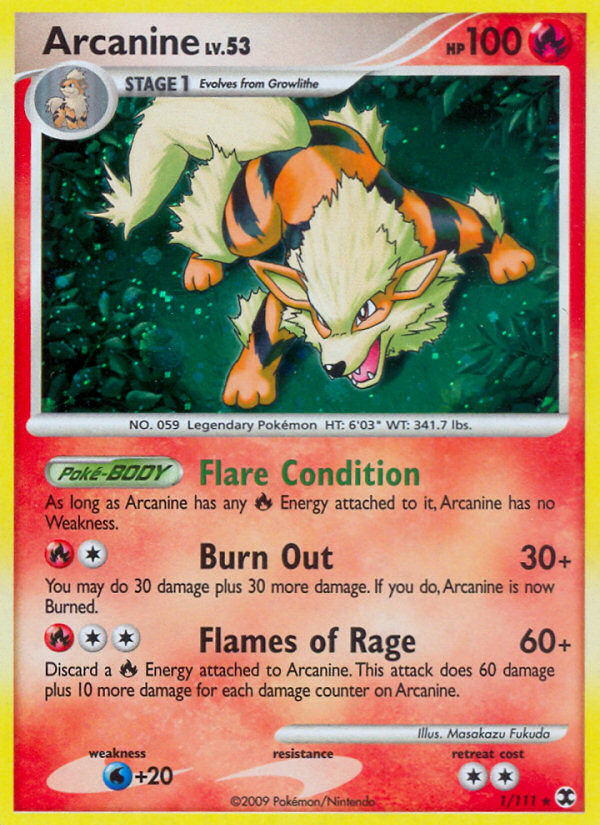 Arcanine 1/111 Rare Rising Rivals Pokemon Reverse Holo Lightly Played