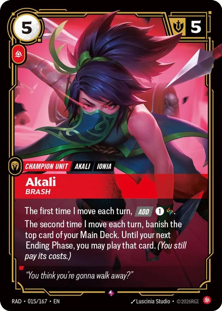 Akali, Brash 015/167 Rare Radiance Riftbound Foil Near Mint