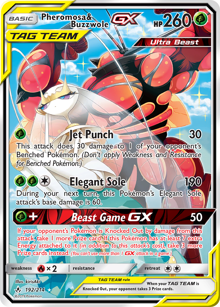 Pheromosa & Buzzwole GX 192/214 Ultra Rare Unbroken Bonds Pokemon Holo Near Mint