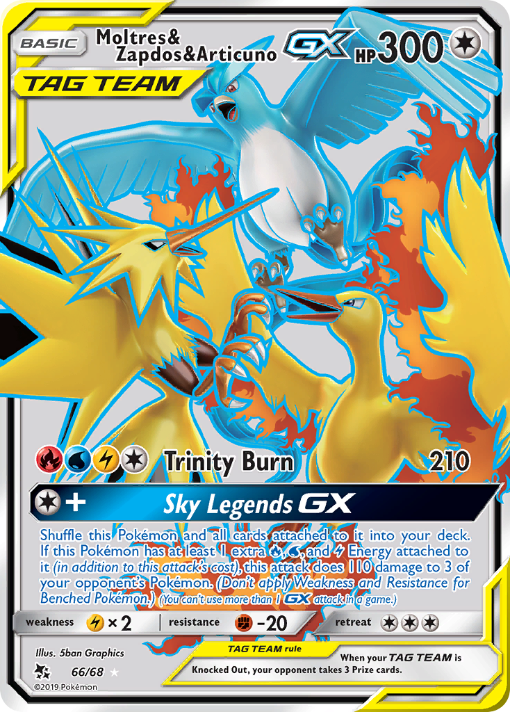 Moltres & Zapdos & Articuno GX 66/68 Ultra Rare Hidden Fates Pokemon Near Mint