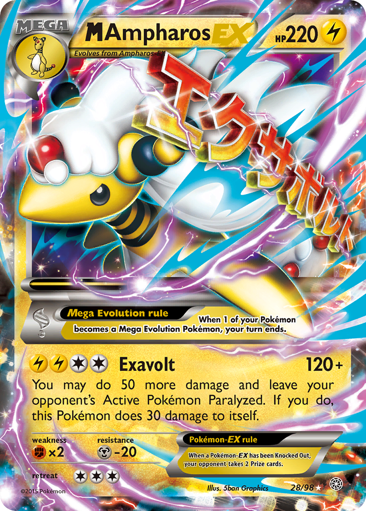 M Ampharos EX 28/98 Holo EX Rare Ancient Origins Pokemon Near Mint