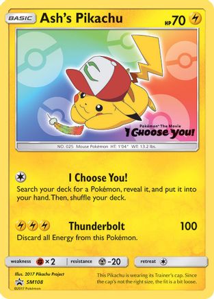 Ash's Pikachu - SM108 Promo Sun & Moon Promo Pokemon Near Mint