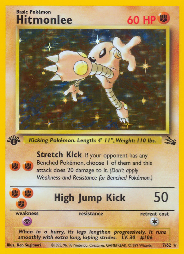 Hitmonlee 7/62 Holo Rare Fossil Pokemon Unlimited Holo Lightly Played