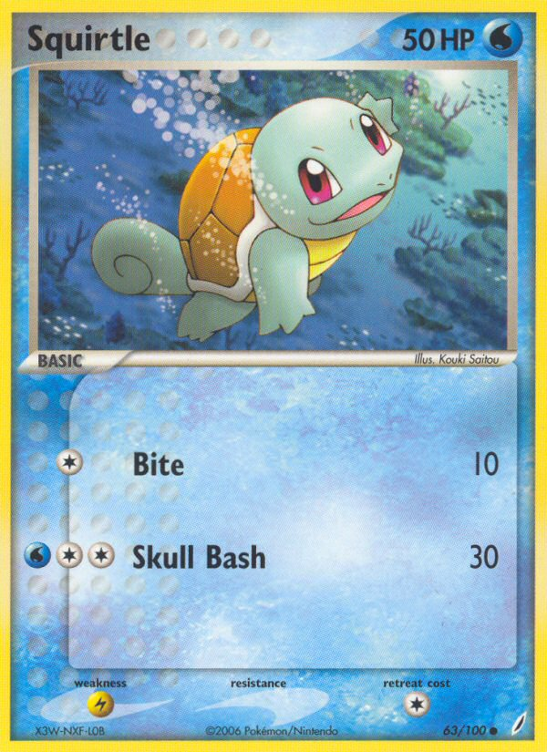 Squirtle 63/100 Common Crystal Guardians Pokemon Reverse Holo Near Mint