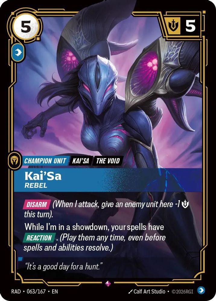 Kai'Sa, Rebel 063/167 Rare Radiance Riftbound Foil Near Mint