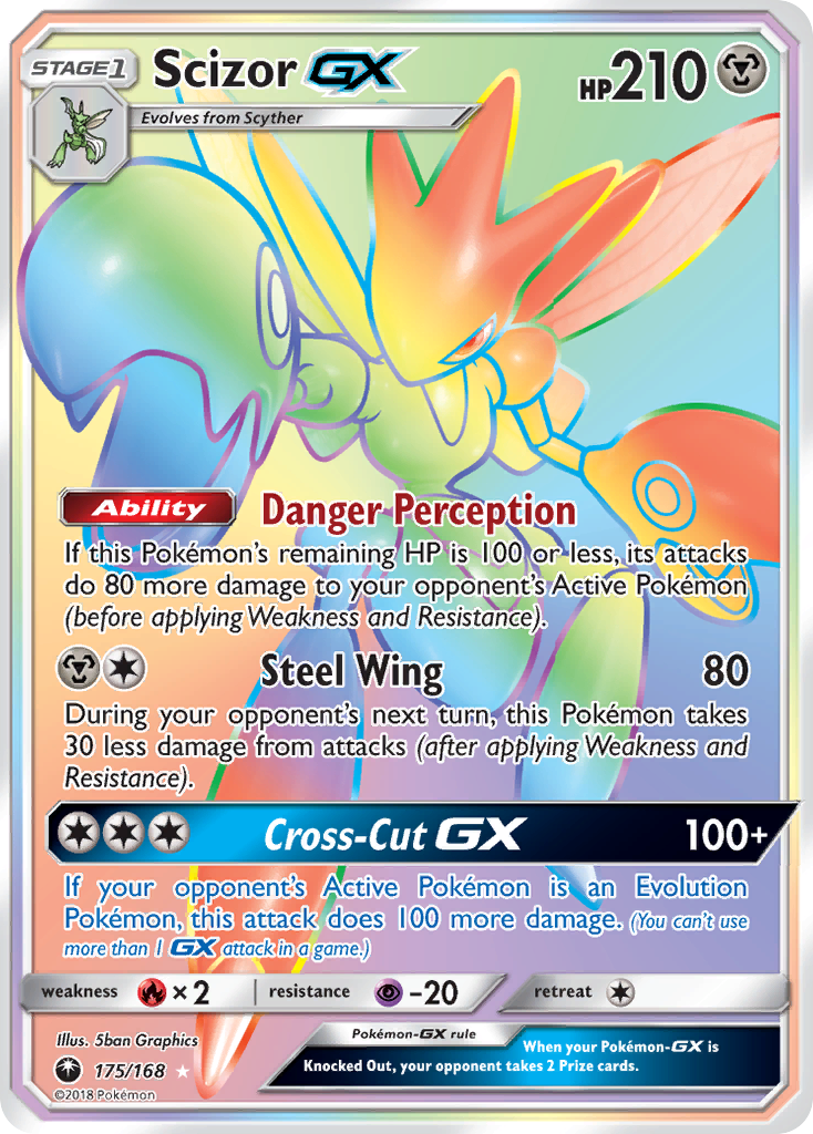 Scizor GX 175/168 Rainbow Rare Celestial Storm Pokemon Holo Near Mint