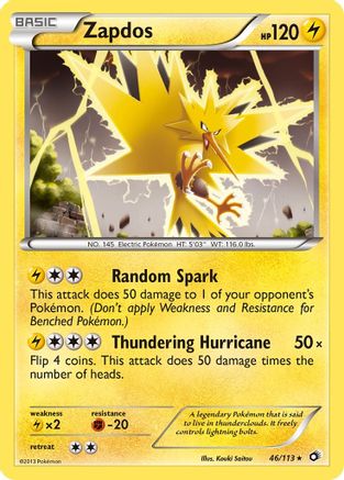 Zapdos 46/113 Holo Holo Rare Legendary Treasures Pokemon Holo Lightly Played