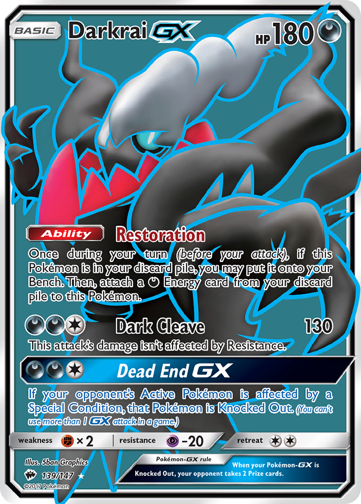 Darkrai GX 139/147 Ultra Rare Burning Shadows Pokemon Near Mint