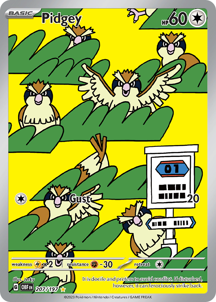 Pidgey 207/197 Illustration Rare Obsidian Flames Pokemon Holo Near Mint