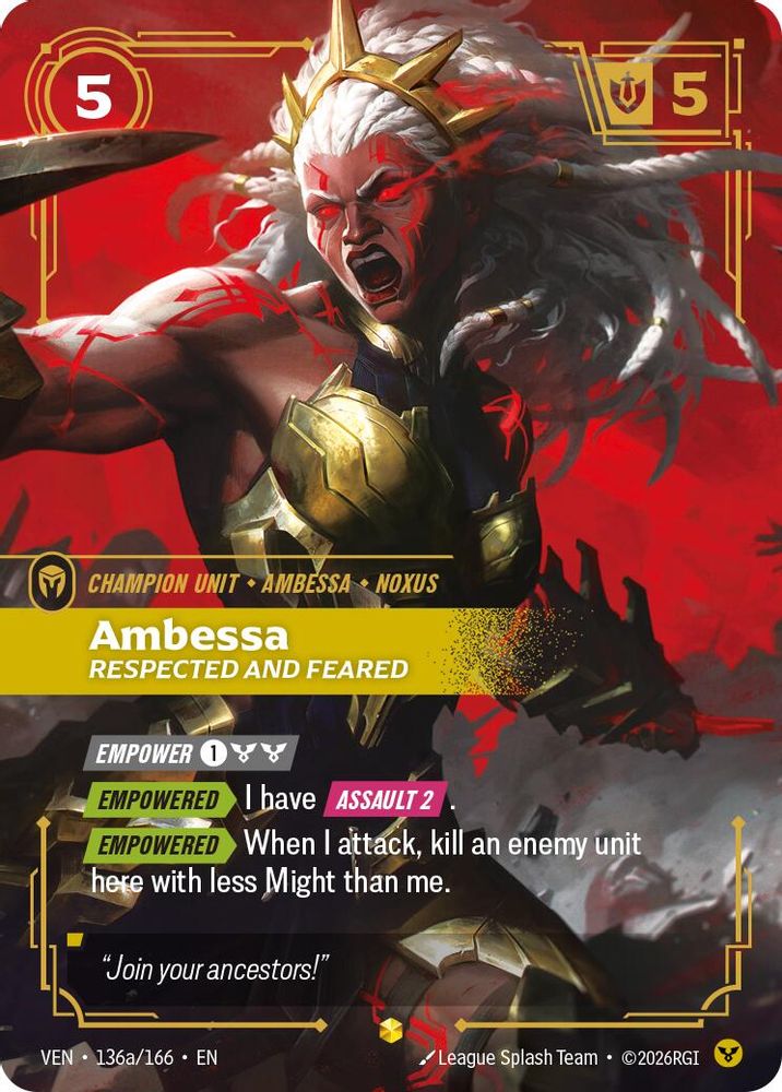 Ambessa, Respected and Feared (Alternate Art) 136A/166 Vendetta Riftbound NM