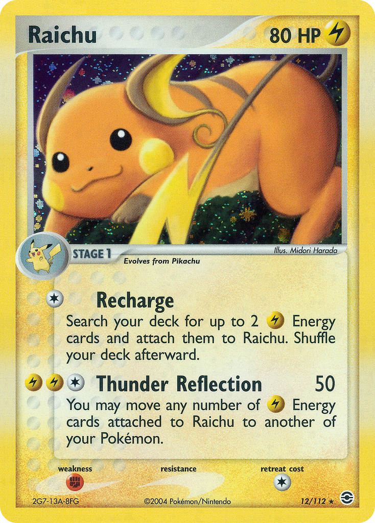 Raichu 12/112 Rare FireRed & LeafGreen Pokemon Reverse Holo Near Mint