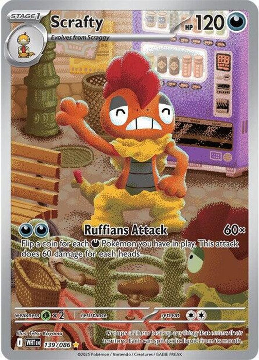 Scrafty 139/086 Illustration Rare White Flare Pokemon Holo Near Mint