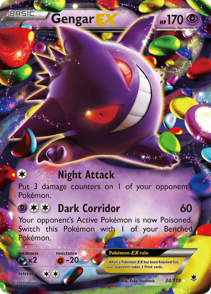 Gengar EX 34/119 Holo Ultra Rare Phantom Forces Pokemon Damaged