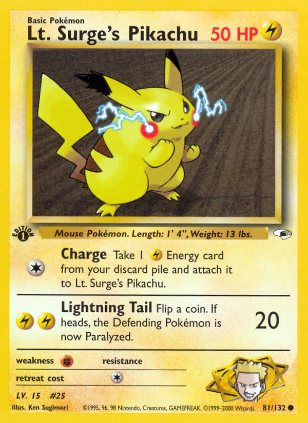 Lt. Surge's Pikachu 81/132 Common Gym Heroes Pokemon Unlimited Lightly Played