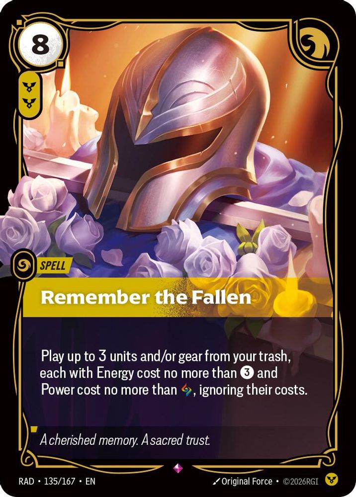 Remember the Fallen 135/167 Rare Radiance Riftbound Foil Near Mint