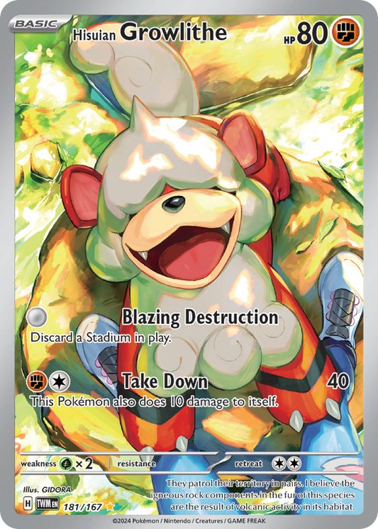 Hisuian Growlithe 181/167 Illustration Rare Twilight Masquerade Pokemon Holo NM