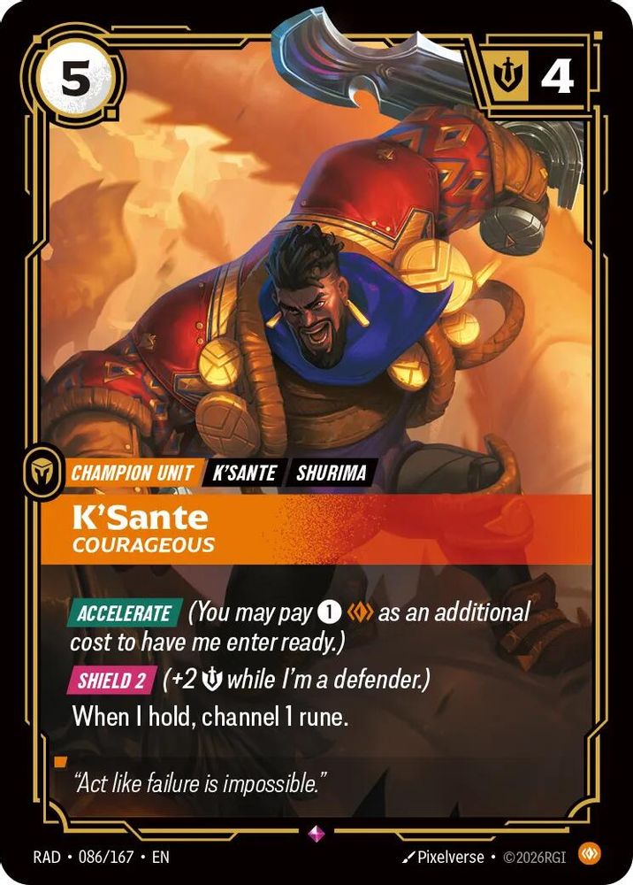 K'Sante, Courageous 086/167 Rare Radiance Riftbound Foil Near Mint