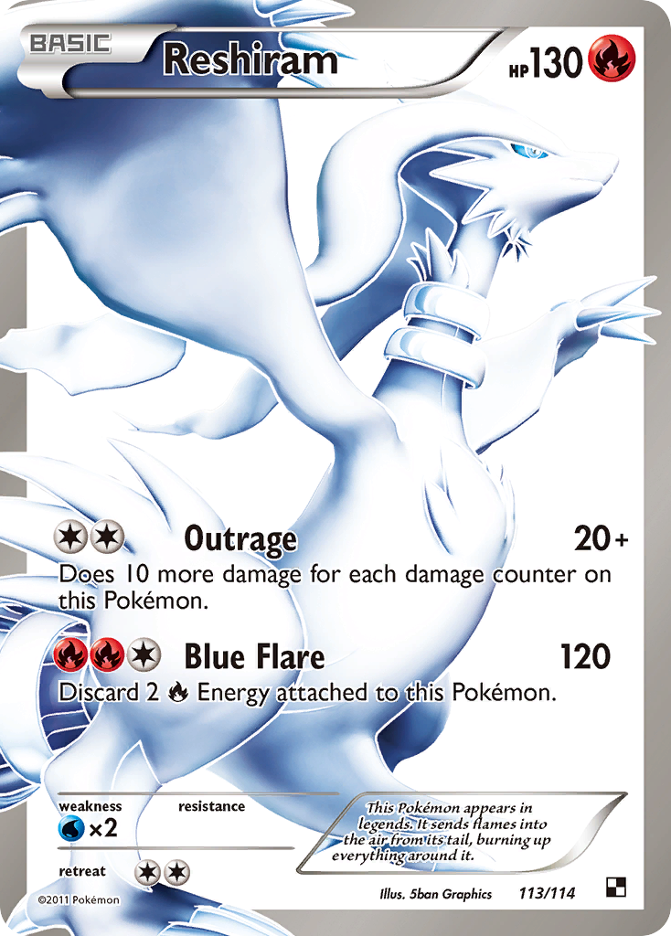 Reshiram 113/114 Ultra Rare Black & White Pokemon Lightly Played