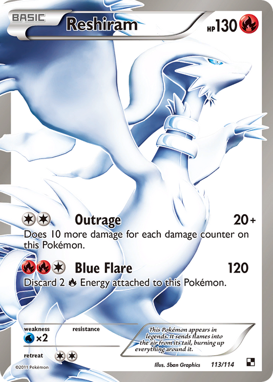 Reshiram 113/114 Ultra Rare Black & White Pokemon Lightly Played