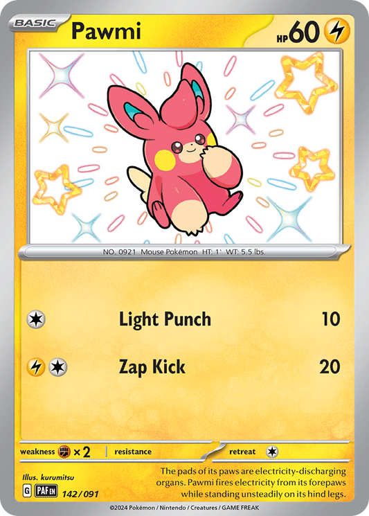 Pawmi 142/091 Shiny Rare Paldean Fates Pokemon Near Mint