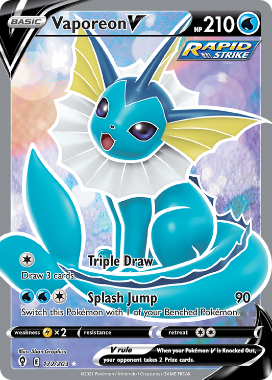 Vaporeon V 172/203 Ultra Rare Evolving Skies Pokemon Near Mint