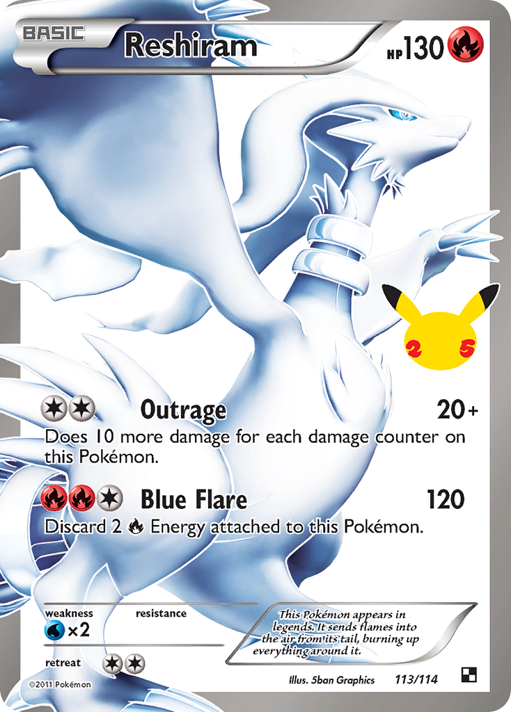 Reshiram 113/114 Classic Collection Celebrations: Classic Collection Pokemon NM
