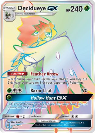 Decidueye GX (Secret) 146/145 Holo Secret Rare Guardians Rising Pokemon NM