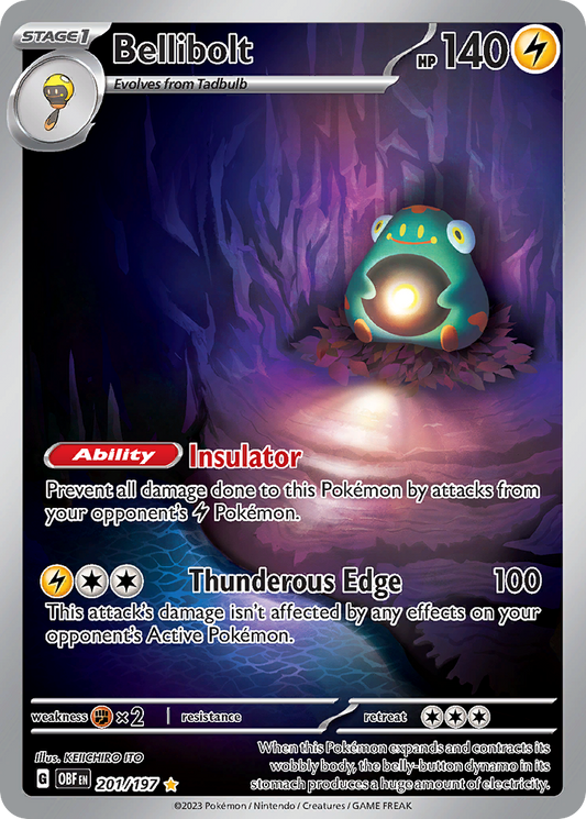 Bellibolt 201/197 Illustration Rare Obsidian Flames Pokemon Near Mint