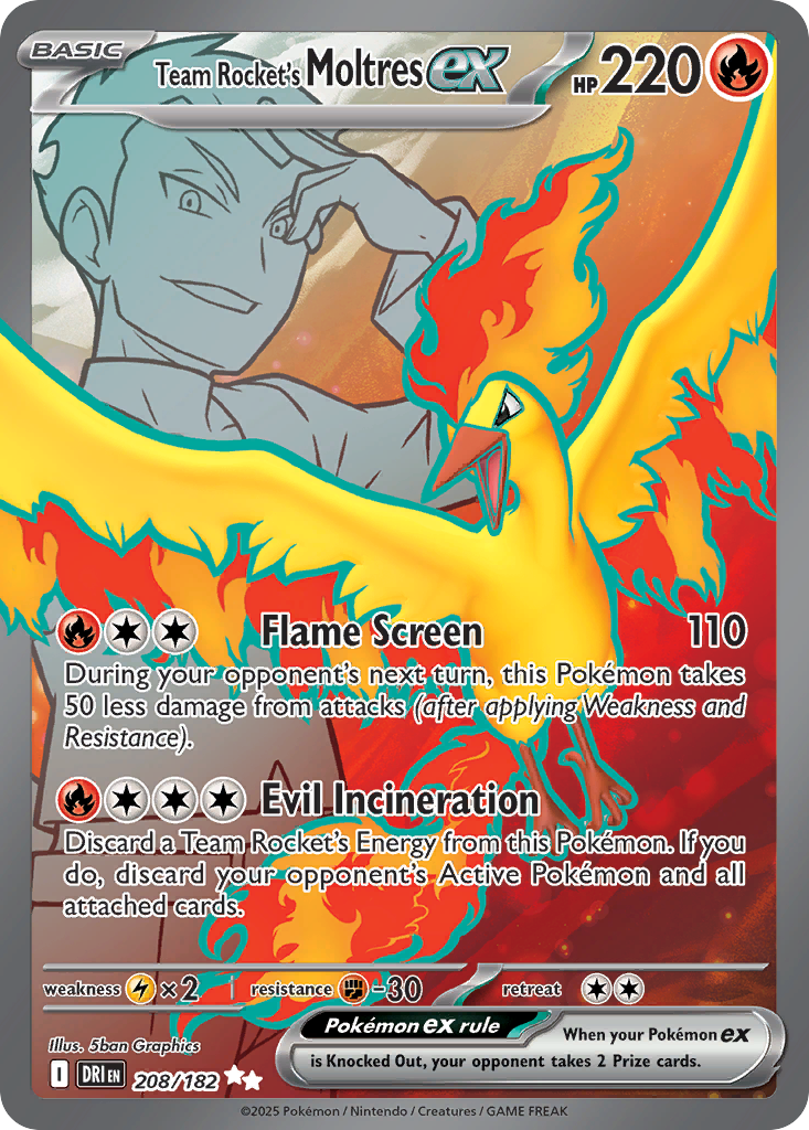 Team Rocket's Moltres ex 208/182 Ultra Rare Destined Rivals Pokemon Near Mint