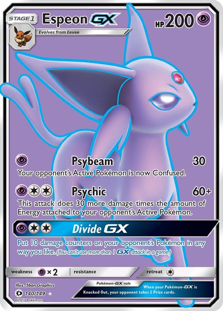 Espeon GX (Full Art) 140/149 Holo Ultra Rare SM Base Set Pokemon Near Mint