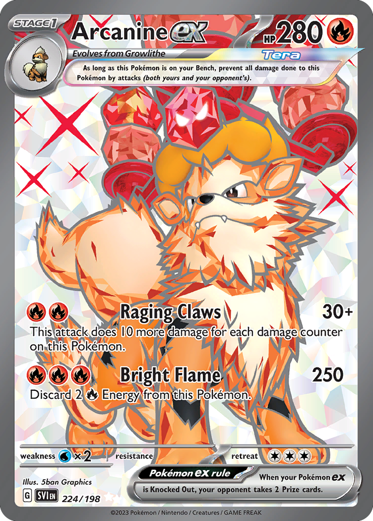 Arcanine ex 224/198 Ultra Rare Scarlet & Violet Pokemon Near Mint