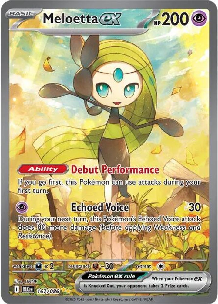 Meloetta ex 167/086 Holo Special Illustration Rare Black Bolt Pokemon Near Mint