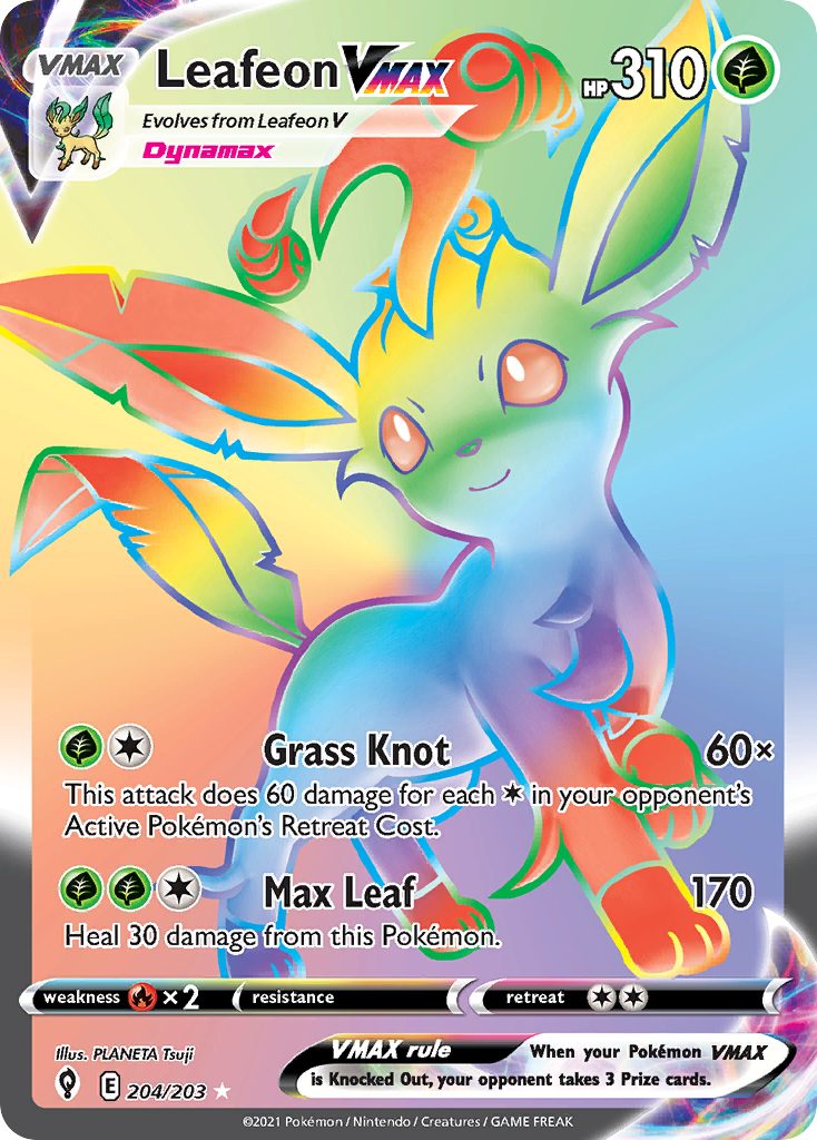 Leafeon VMAX 204/203 Rainbow Rare Evolving Skies Pokemon Holo Near Mint