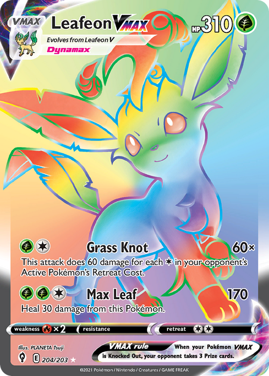 Leafeon VMAX 204/203 Rainbow Rare Evolving Skies Pokemon Holo Near Mint