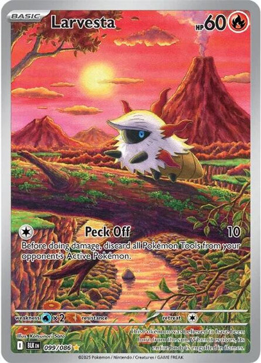 Larvesta 099/086 Holo Illustration Rare Black Bolt Pokemon Near Mint