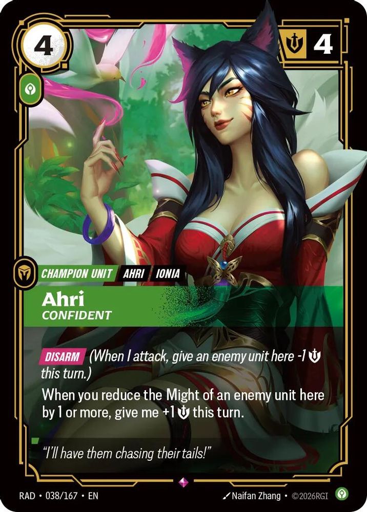 Ahri, Confident 038/167 Rare Radiance Riftbound Foil Near Mint
