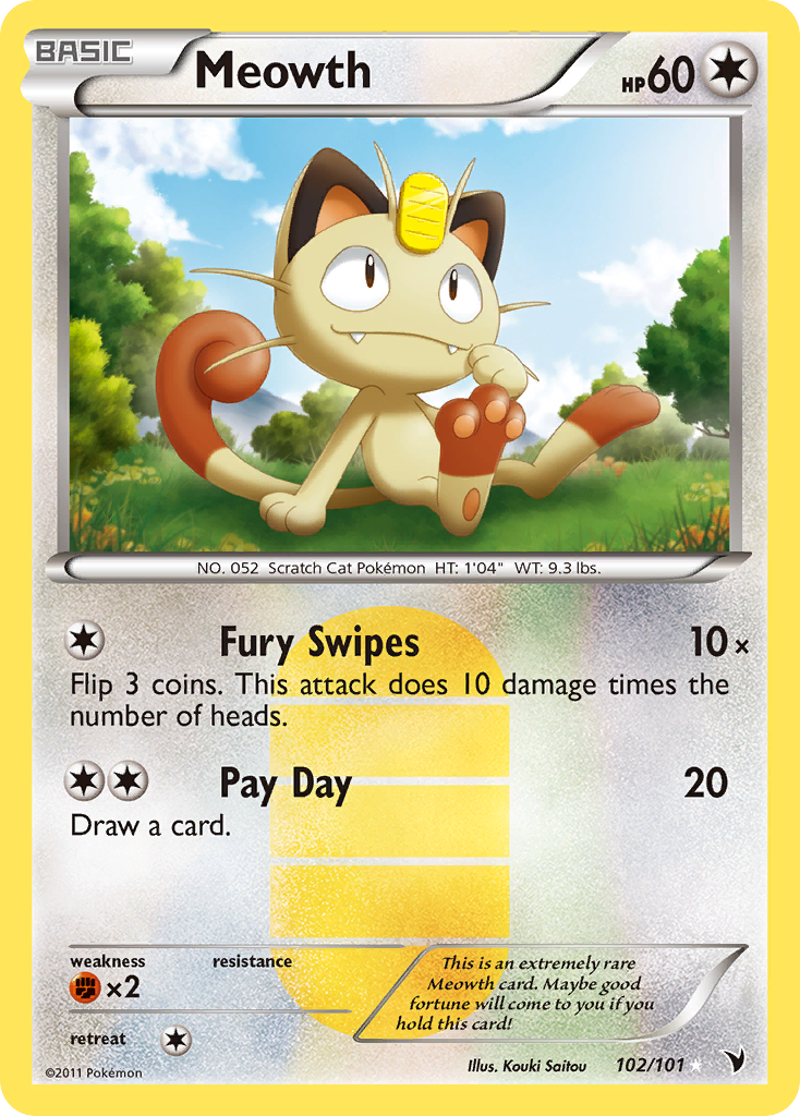 Meowth 102/101 Secret Rare Noble Victories Pokemon Near Mint