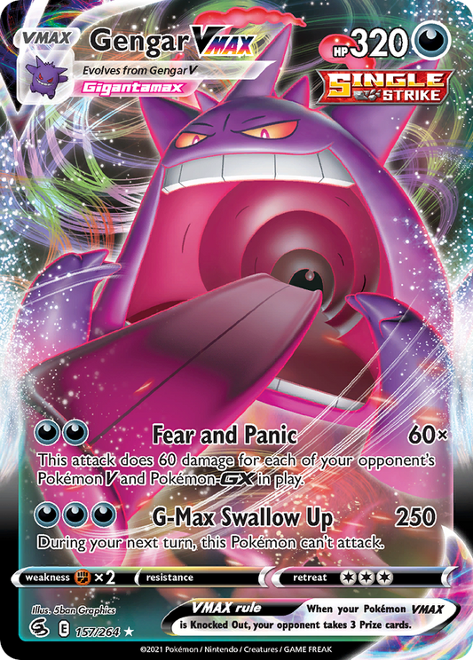 Gengar VMAX 157/264 Holo VMAX Rare Fusion Strike Pokemon Near Mint