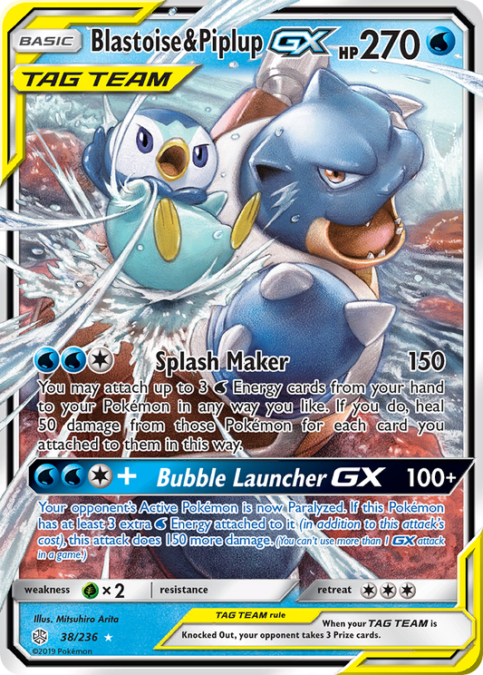 Blastoise & Piplup GX 38/236 Holo GX Rare Cosmic Eclipse Pokemon Near Mint