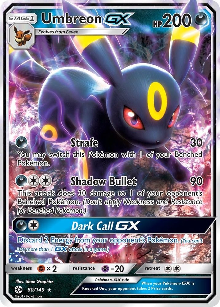 Umbreon GX 80/149 Holo Ultra Rare SM Base Set Pokemon Near Mint