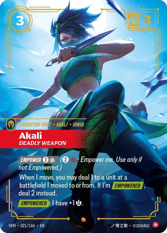 Akali, Deadly Weapon 021/166 Epic Vendetta Riftbound Foil Near Mint