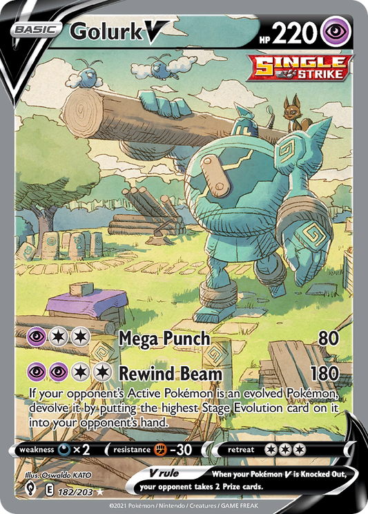 Golurk V 182/203 Ultra Rare Evolving Skies Pokemon Holo Damaged